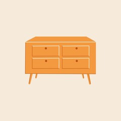 Chest of drawers for clothes in retro style. Cartoon vector illustration