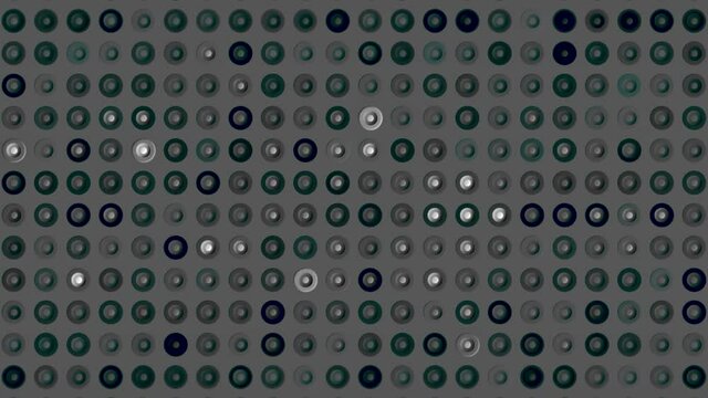 Monochrome abstract background with equalizer disco animated circles, seamless loop. Motion. Led stage concert lights wall of bright grey color with shimmering circles.