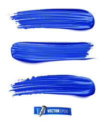 Vector realistic blue paint brush strokes on a white background. - 468212572