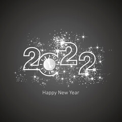 Fototapeta na wymiar Happy New Year 2022 loading light spark firework silver white black color vector logo icon