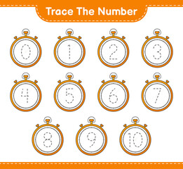 Fototapeta na wymiar Trace the number. Tracing number with Stopwatch. Educational children game, printable worksheet, vector illustration