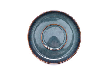 Blue kitchen plate isolated on the white background. Top view.
