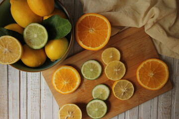 lemon and orange. top view