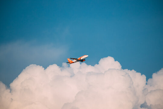 Naples, Italy. Airplane Of EasyJet Airlines Flying In Sky