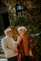 Senior couple walking in autumn park