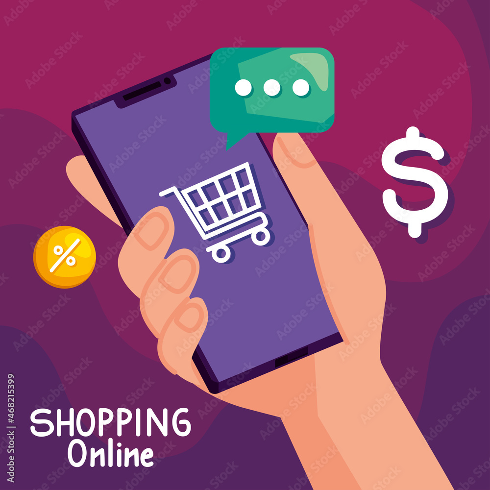 Poster cellphone with shopping online app