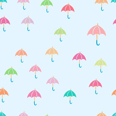 Cute regular seamless pattern with colorful umbrellas. Vector illustration