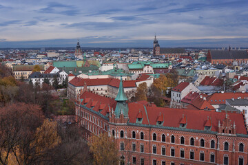 Panoramic views of Krakow. Taken from the bell tower of the Wawel Castle Cathedral