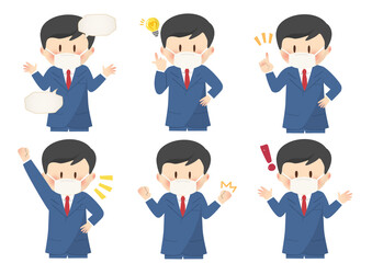 Businessmen with various gestures, with masks,さまざまな仕草のビジネスマン,マスクあり	