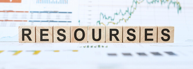 Obraz premium Resources Word In Wooden Cubes on a white background