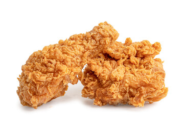 Fried chicken leg drumstick and  boneless breast isolated on white background with clipping path.