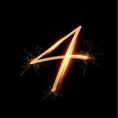 Golden fireworks shiny festive vector number 4 on black background