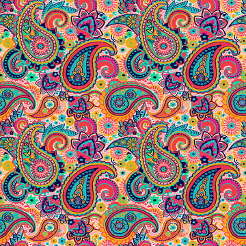 Hand drawn Paisley Seamless Pattern for kids design, party, anniversary, birthday. Design for banner, poster, card, invitation and scrapbook 