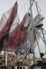 Colourful fishing nets on a cold an grey winter day, Hoorn, North Holland, Netherlands
