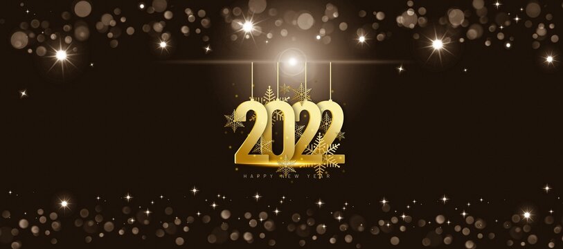 Happy new year 2022 greeting card on black background 