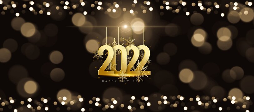 Happy new year 2022 greeting card on black background 