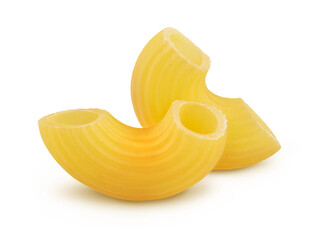 raw macaroni pasta isolated on white background with clipping path and full depth of field