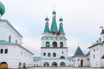 Fototapeta na wymiar Svir, Russia, Leningrad region on October 12, 2021. The Holy Trinity Alexander Svirsky male monastery in the village of Old Sloboda.