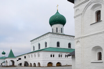 Svir, Russia, Leningrad region on October 12, 2021. The Holy Trinity Alexander Svirsky male monastery in the village of Old Sloboda.
