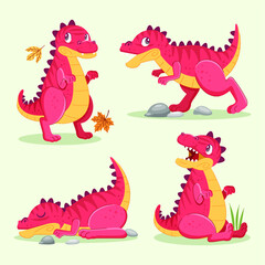 Dino trex character cute set