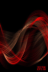Abstract Red and Black Pattern with Waves. Striped Linear Texture. Fire and Flames. Vector. 3D Illustration