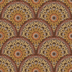 Floral 3d tiled mandalas seamless pattern. Baroque, renaissance style background. Luxury repeat floral backdrop. Vintage flowers, leaves, mandalas. Damask ornaments. Beautiful ornate vector design