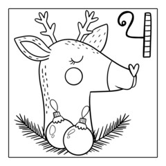 Christmas advent calendar, coloring page. 4 december illustration.