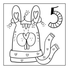 Christmas advent calendar, coloring page. 5 december illustration.