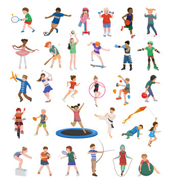 Vector illustrations of children in different sports.