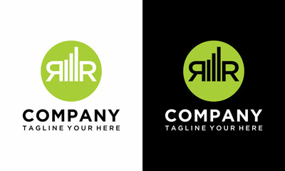 Simple modern letter R or RR logo design with financial style vector for business company on a black and white background.