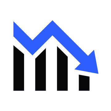 downward, down and decrease market graph icon design vector