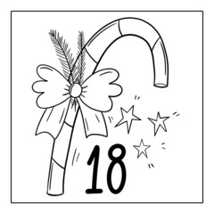 Christmas advent calendar, coloring page. 18 december illustration.