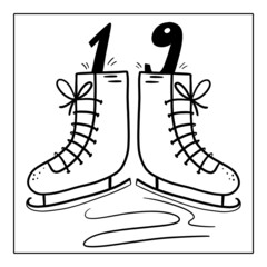 Christmas advent calendar, coloring page. 19 december illustration.