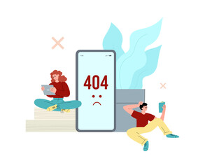 Mobile app operating system warning 404 error, flat vector illustration isolated.