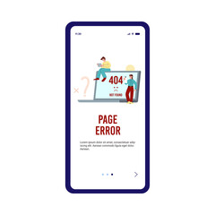 404 page error template of onboarding mobile app, flat vector illustration.