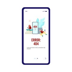 404 error of mobile phone app ui page design, flat vector illustration.