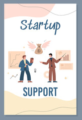 Startup support banner with business people, flat vector illustration.