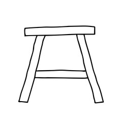 Black Vector outline illustration of a wooden stool isolated on a white background