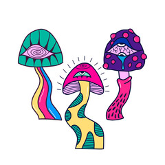 Vector illustration magic, fantasy mushrooms. Cartoon, psychedelic style. 
