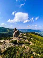 Nature Landscape - Carpathian Mountains rage. Tourist places of Ukraine. Clear summer day. Concepts of tourism, environment.