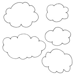 Hand drawn black clouds set on white background. Vector illustration