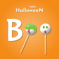 Halloween poster, postcards and frame leaflet, web banner. Vector illustration template with bats, candy, lollipop and funny spider. Happy Halloween banner, background design.