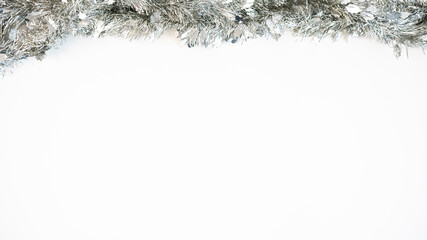 Christmas decoration isolated on white background. Silver tinsel Xmas ornaments