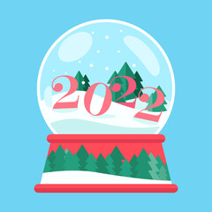 Christmas glass ball with snow 2022 in flat style