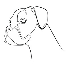 Dog face close up one line drawing on white isolated background. Vector illustration