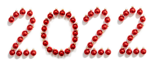Red Christmas Ball Ornament Building Word 2022, White Background