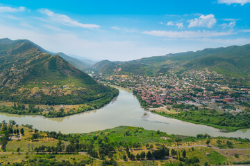 The top view of Mtskheta, Georgia. The historical town lies at the confluence of the rivers Mtkvari...