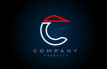 C alphabet letter logo icon in white red. Creative design for business and company