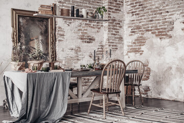antique interior in the living room dining table