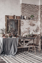 antique interior in the living room dining table